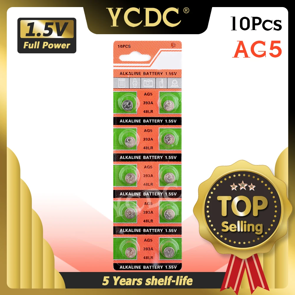 Батарейки YCDC 10 шт. 1 55 в Ag5 D309 D393 G5 G5A L754 LR48 LR754 RW28 SR48 SR754 SR754W 15 48 193 309 393 546 393A |