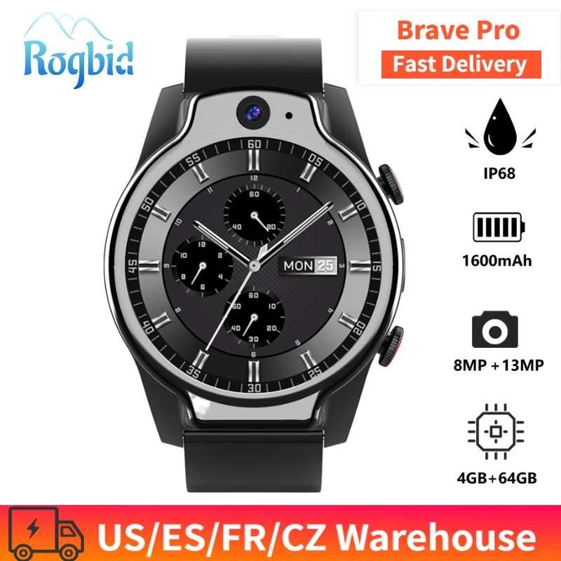 Мужские Водонепроницаемые Смарт-часы Rogbid Brave Pro 4G 13 МП + 8 Мп двойная камера Bluetooth GPS