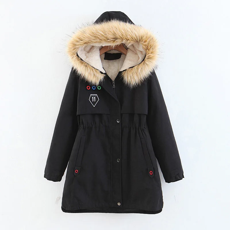 

2019 Winter WOMEN'S Dress Western Style Mid-length Brushed And Thick Waist Hugging Cotton Coat Hooded Long Sleeve Cotton Overcoa