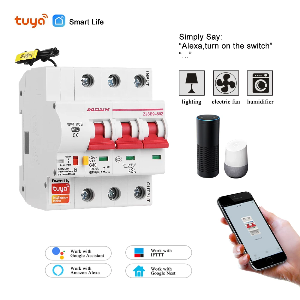 

220V Smart Life 3P WiFi Smart Circuit Breaker overload short circuit protection for Amazon Alexa for Smart home