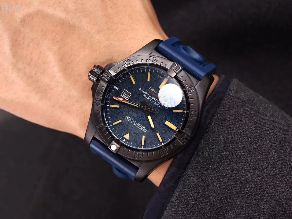 Men Automatic Self Wind Mechanical Best Quality Rubber Strap James Bond 007 Style Orange Blue Red Rotatable Bezel Classic Watch