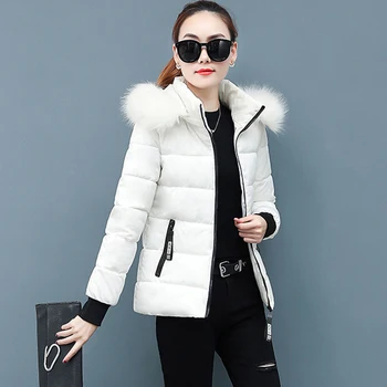 

thick plus size women winter parka slim cotton padded jacket 2020 hooded fur collar office ladies outwear female coat mujer