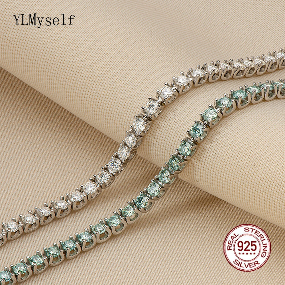 Pulsera de tenis de plata de ley S925 para hombre y Diamante moissanita Blanco/Negro Real de 3mm, 18,5 CM (7,3 pulgadas), joyería fina para hombre y mujer|Pulseras y brazaletes| - AliExpress