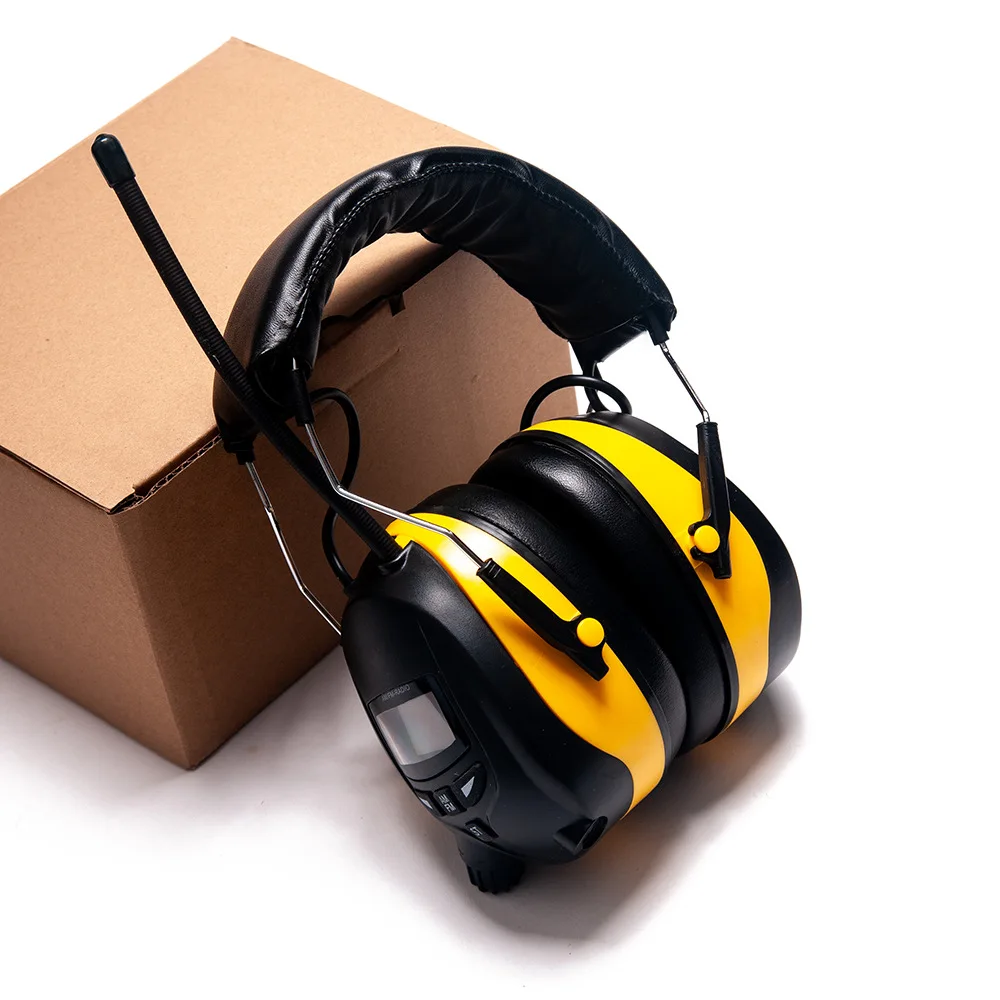 Noise Reduction Soundproof Earmuff For Rest ABS+sponge NRR 28dB Electronic Hearing Protector LCD Display AM FM Radio Earmuff