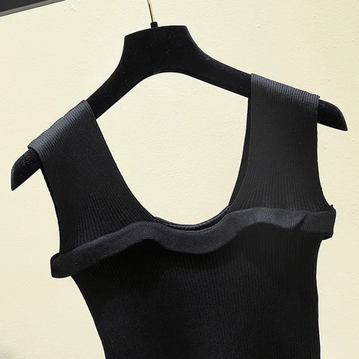 Женский вязаный жилет без рукавов с широким ремешком, облегающие укороченные топы с оборками JS25