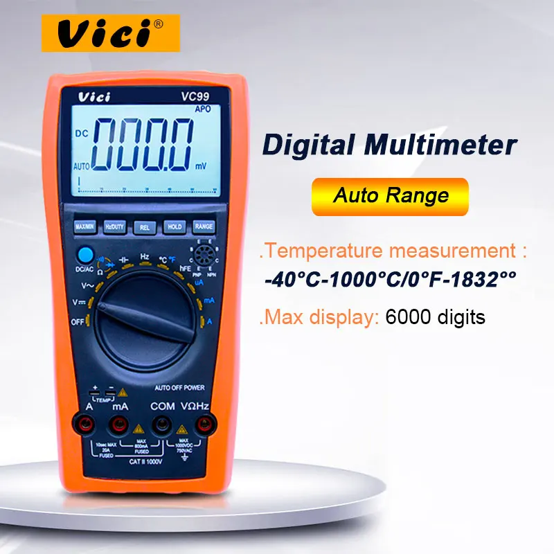Baratos Multímetro digital de rango automático VICI VC99 3 6 7 1000V 20A CC voltaje de CA resistencia de corriente probador de capacitancia