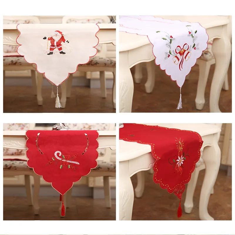 

1 Pc Christmas Table Flag European Embroidered Openwork Table Flag Santa Claus Table Flag Chair Runner Birthday Party Decoration