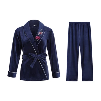 

Embroidery Flower Nightgown Women Spring Warm Sleepwear 2PCS Sleep Set Pajamas Suit Kimono Bathrobe Gown Nightwear Soft Homewear