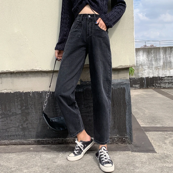 FINEWORDS, Свободные повседневные джинсы, женские корейские шикарные джинсы-шаровары в винтажном стиле с большим карманом, джинсы для мам