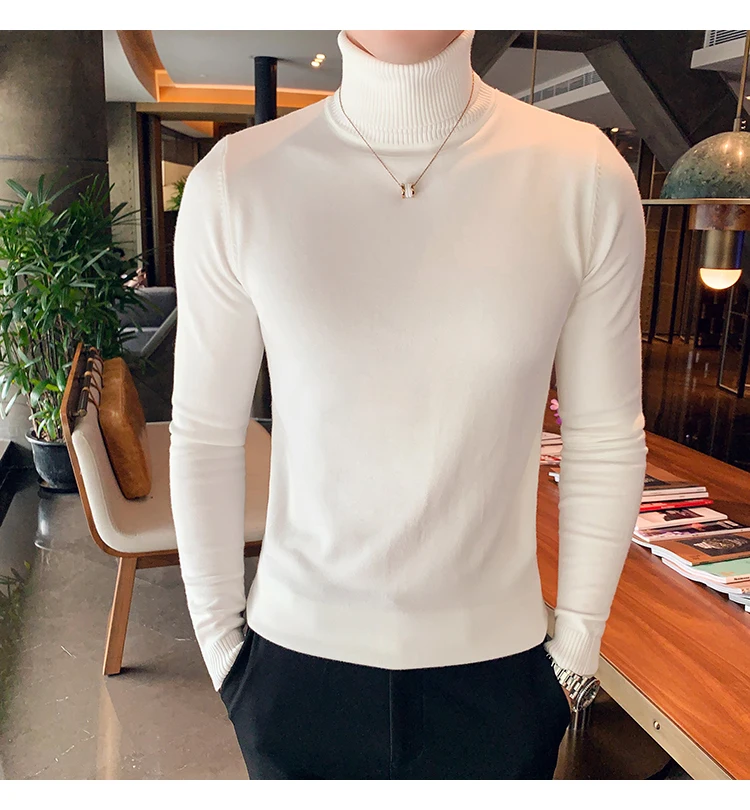 Хит, простой мужской свитер, модный, универсальный, вязанный, Pull Homme, с высоким воротником, размера плюс, облегающий, Повседневный свитер, мужские пуловеры 4XL-M