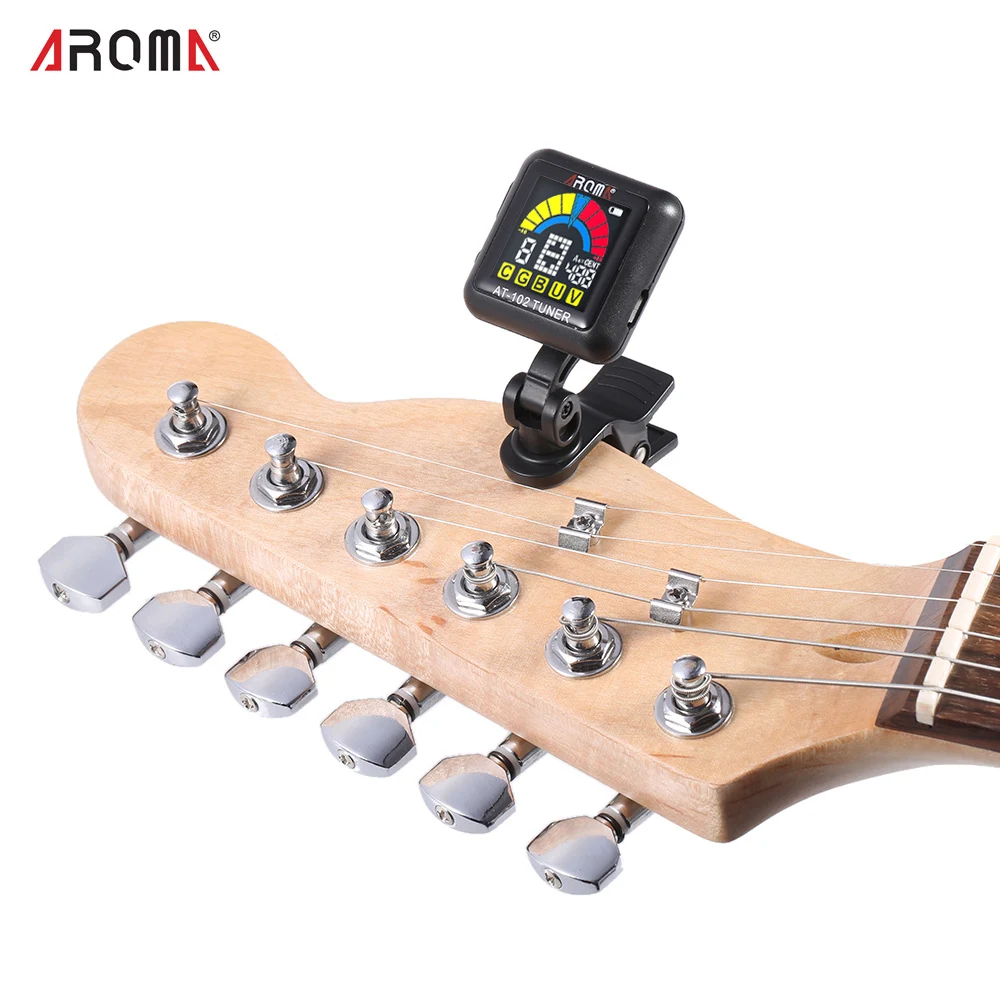 AROMA Clip on Guitar Tuner Color Screen with Built in Battery USB Cable