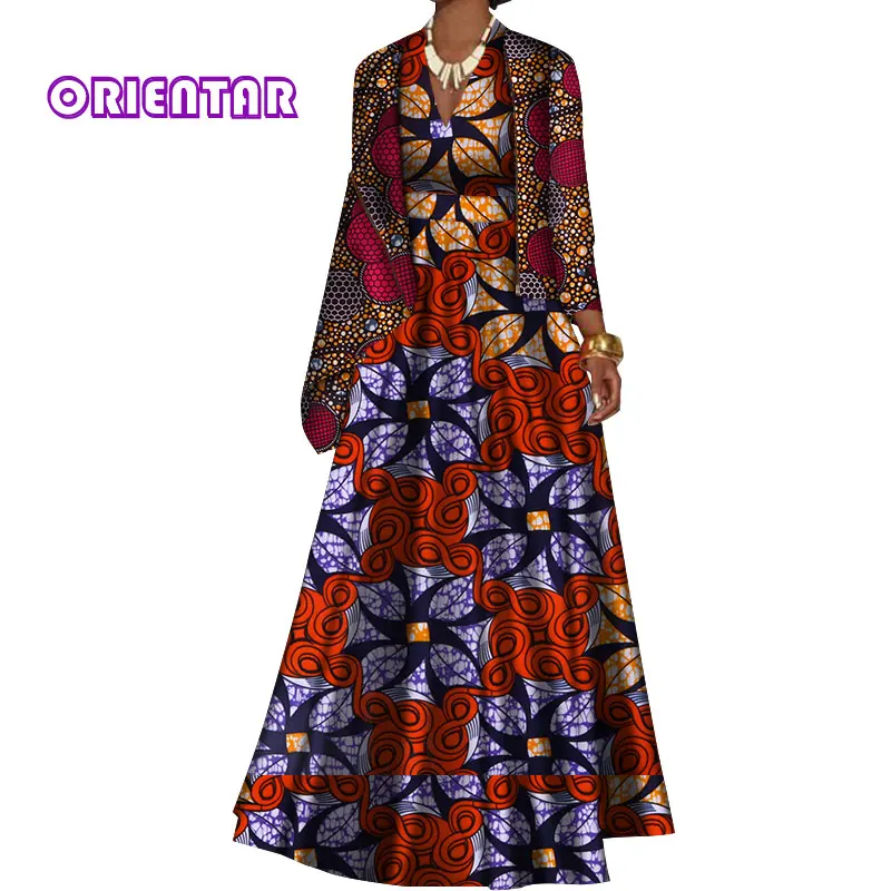 Женское длинное платье с жакетом и принтом в африканском стиле вечерние