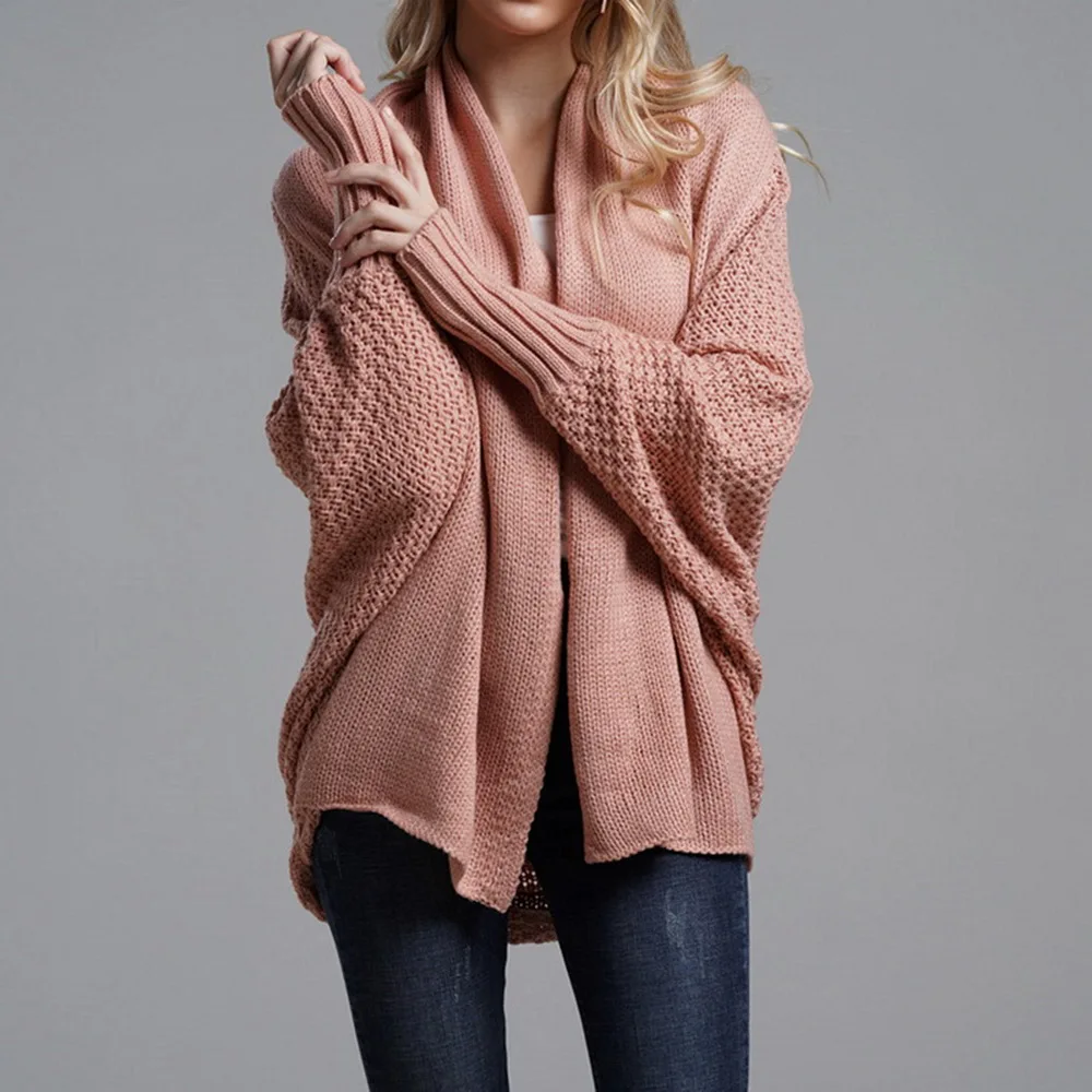 Women Autumn Cardigan Sweater Batwing Sleeve Knitwear Jacket Solid Color Plus Size Cardigan Female Femme Jumper Coat New