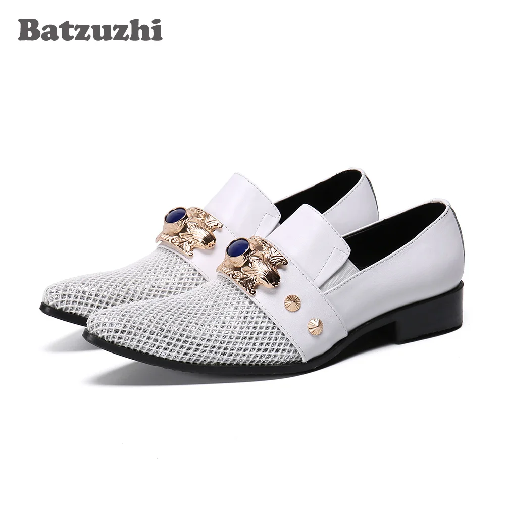 

Batzuzhi Luxury Men Shoes Pointed Toe Formal Genuine Leather Dress Shoes Oxfords Chaussures Hommes White Wedding Shoes Men,US12