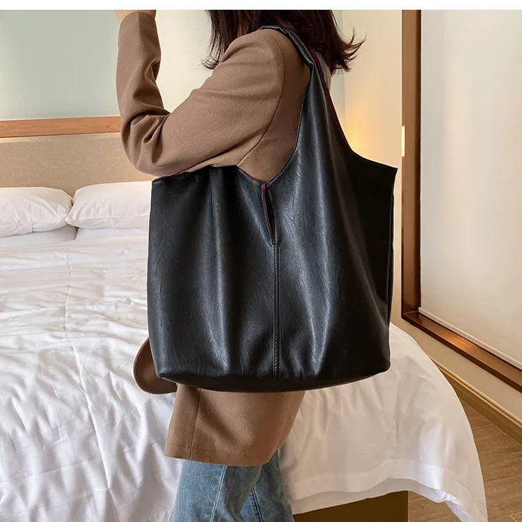 NIGEDU дизайнерская женская сумка большой емкости из мягкой искусственной кожи, сумки-Хобо, повседневные женские сумки на плечо, женские большие сумки черного цвета