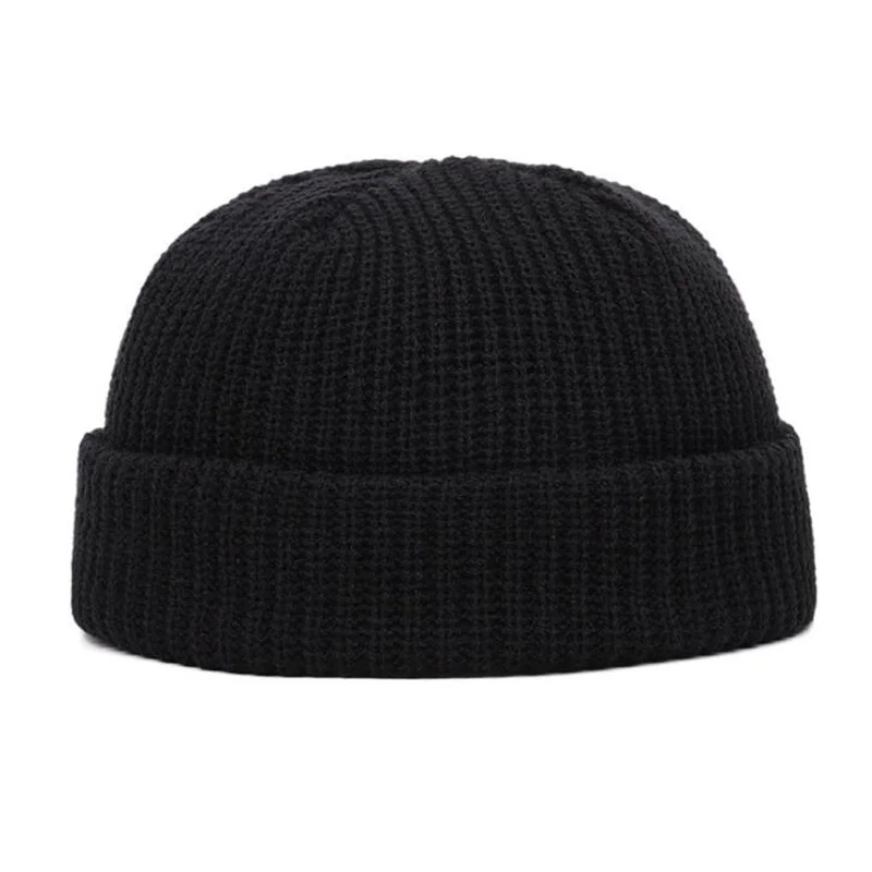 Мужская вязаная шапка бини с черепом, зимняя шапка моряка, с манжетами, без полей, Ретро стиль, теплая вязаная шапка, шапка - Цвет: black