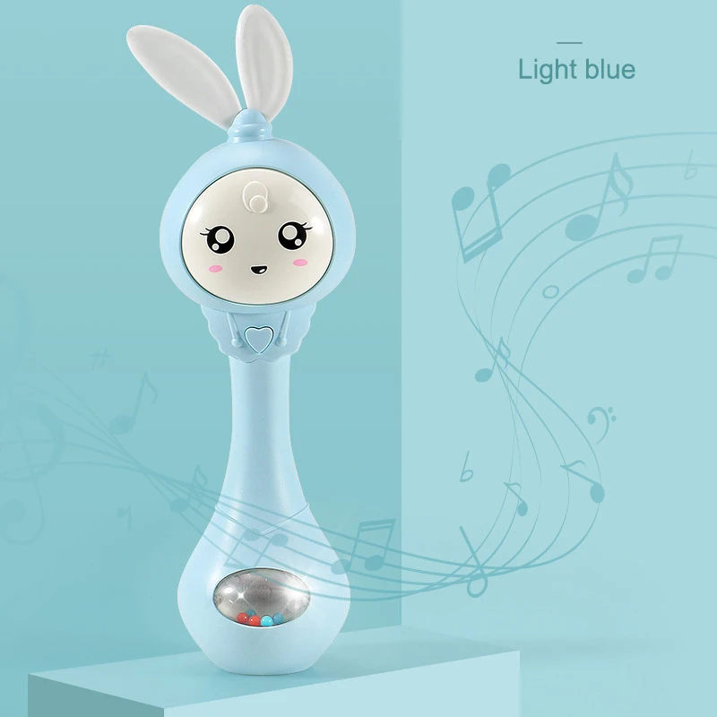 Высокое качество детский Кролик Форма Прорезыватель погремушка игрушка музыкальная игра ручные колокольчики игрушки - Цвет: light blue