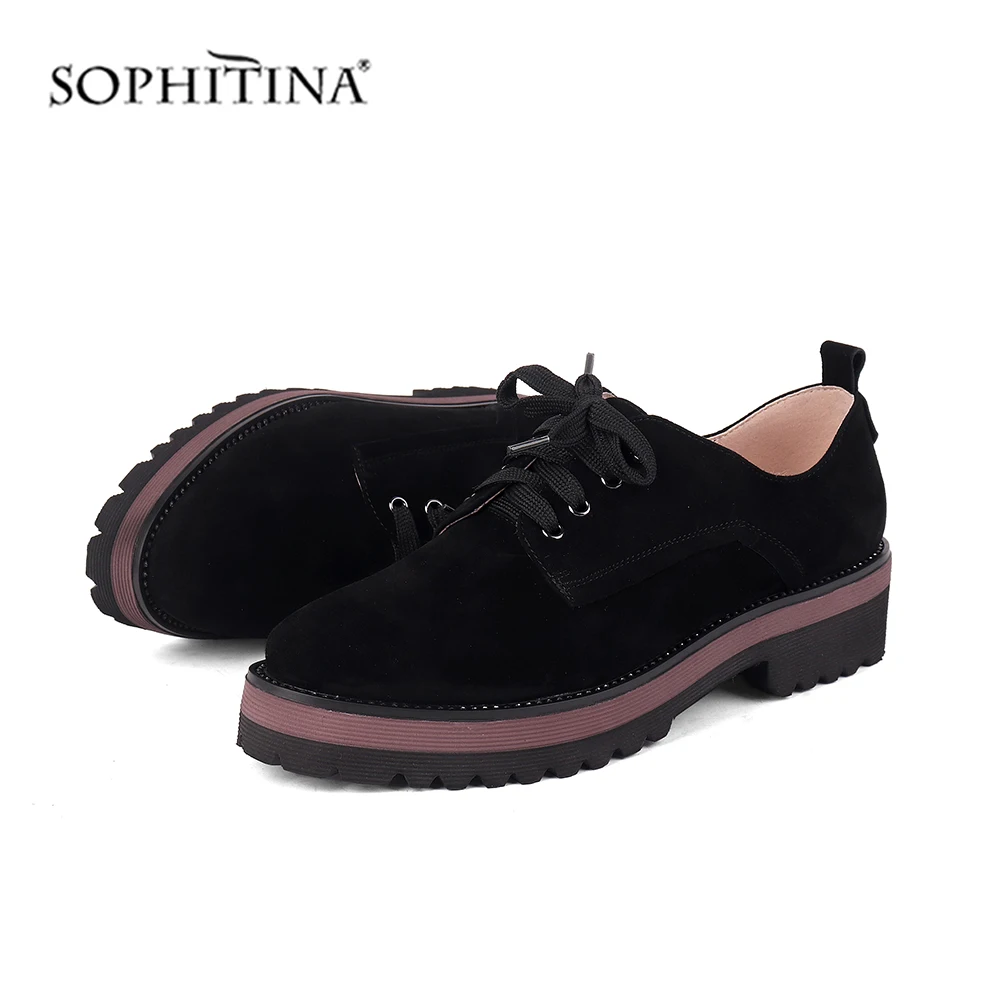 

SOPHITINA New Flats Round Toe Special Mixed Colors Decoration Heel High Quality Kid Suede Shoes Women Casual Handmade Flats C223