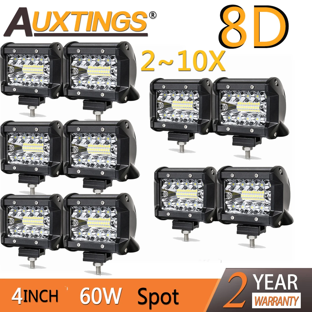 Goede Auxtings Offroad 2 ~ 10X 8D 4 Inch 60W Led Verlichting Bar Spotlight Tri Rij 12V 24V Auto Light Truck Suv Atv 4X4 4WD Pickup Rijden