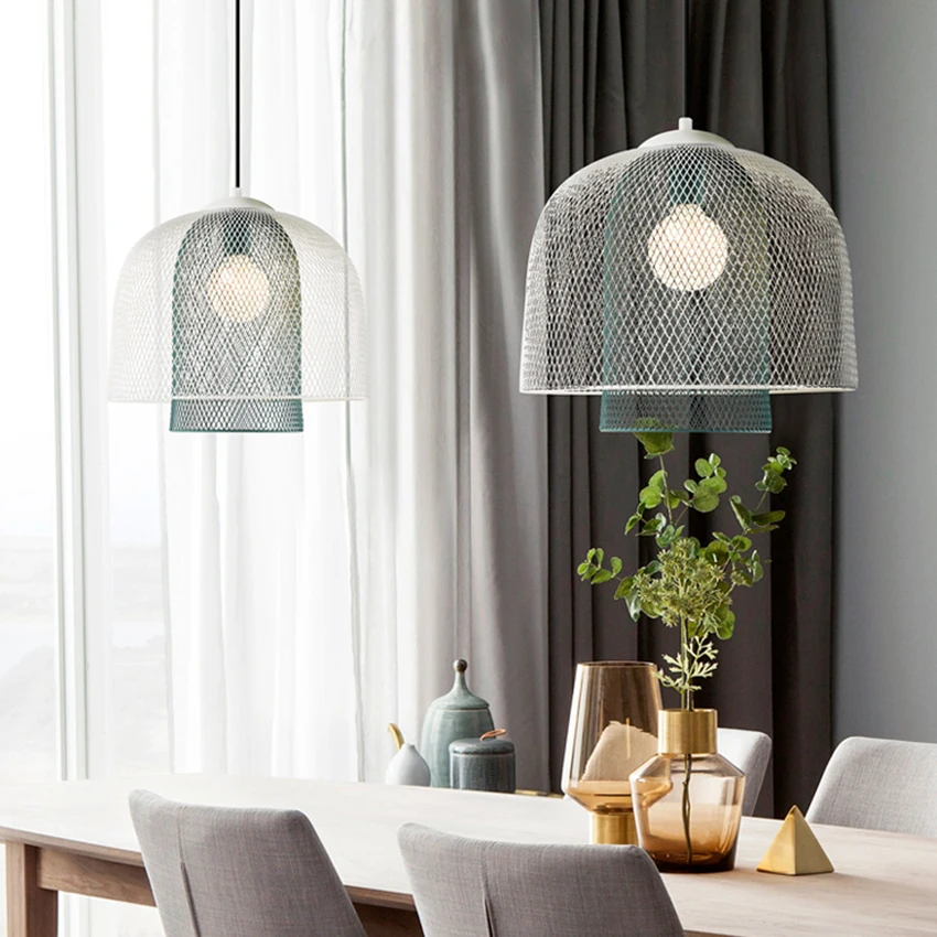 

Postmodern LED Iron Art Grid Pendant Lights Lighting Nordic Indoor Deco Loft Lamp Cafe Restaurant Bedroom Bedside Light Fixtures
