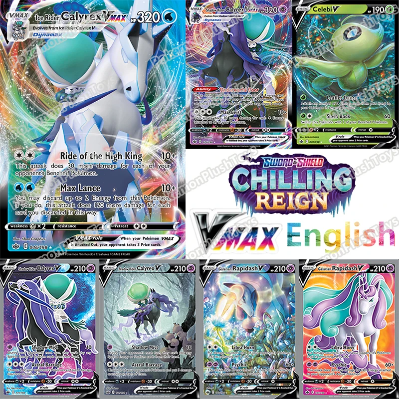 POKEMON 50Pcs Zapdos TCG SWORD &amp SHIELD CHILLING REIGN English Card Calyrex Dynamax VMAX Cards Collection Toys |