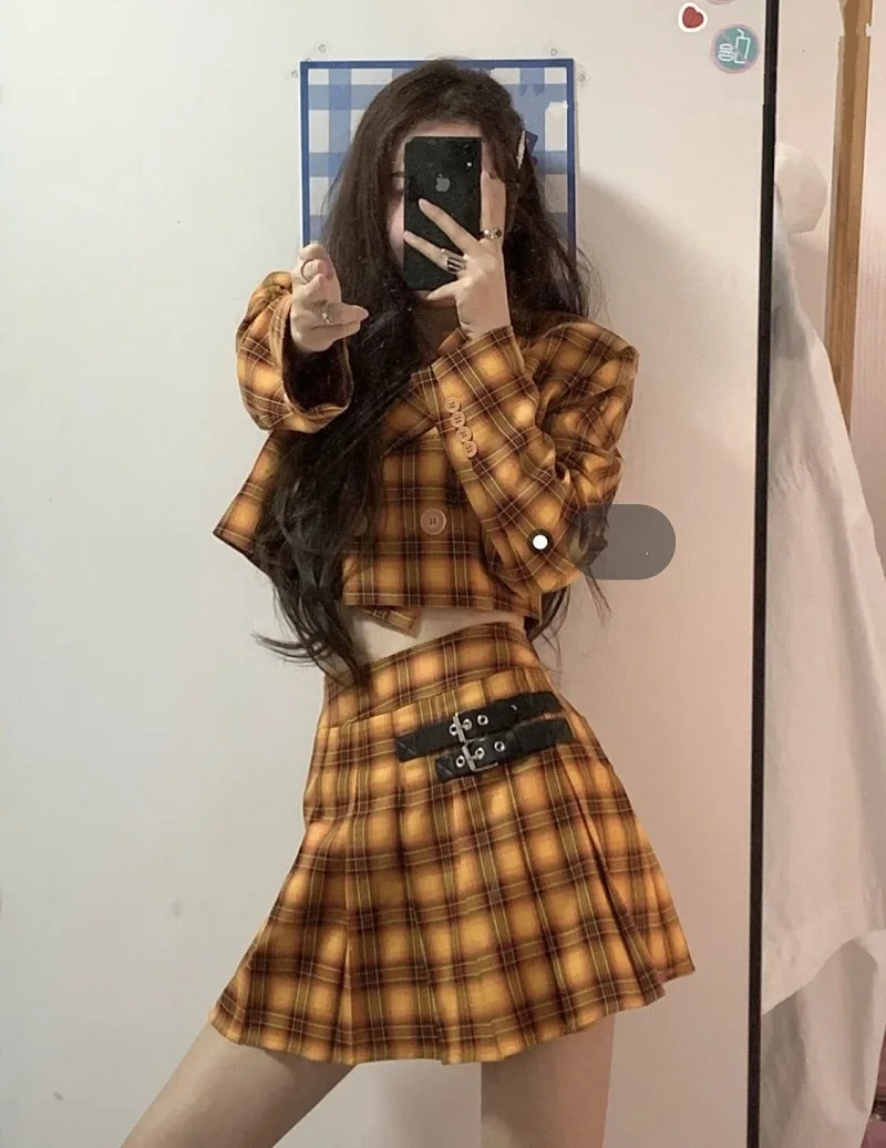 black mini skirt 2000s vintage preppy style plaid pleated skirt women Harajuku JK uniform kawaii mini skirt summer casual high waist A-line skirt summer skirts