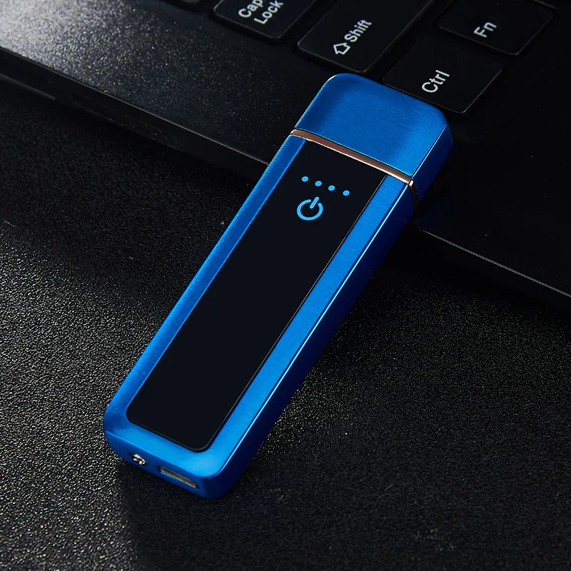 Фокус usb сенсорный экран Вольфрамовая Зажигалка квадратная электрическая зажигалка Перезаряжаемый USB зажигалки защищенный от ветра для курения аксессуары - Цвет: BLUE