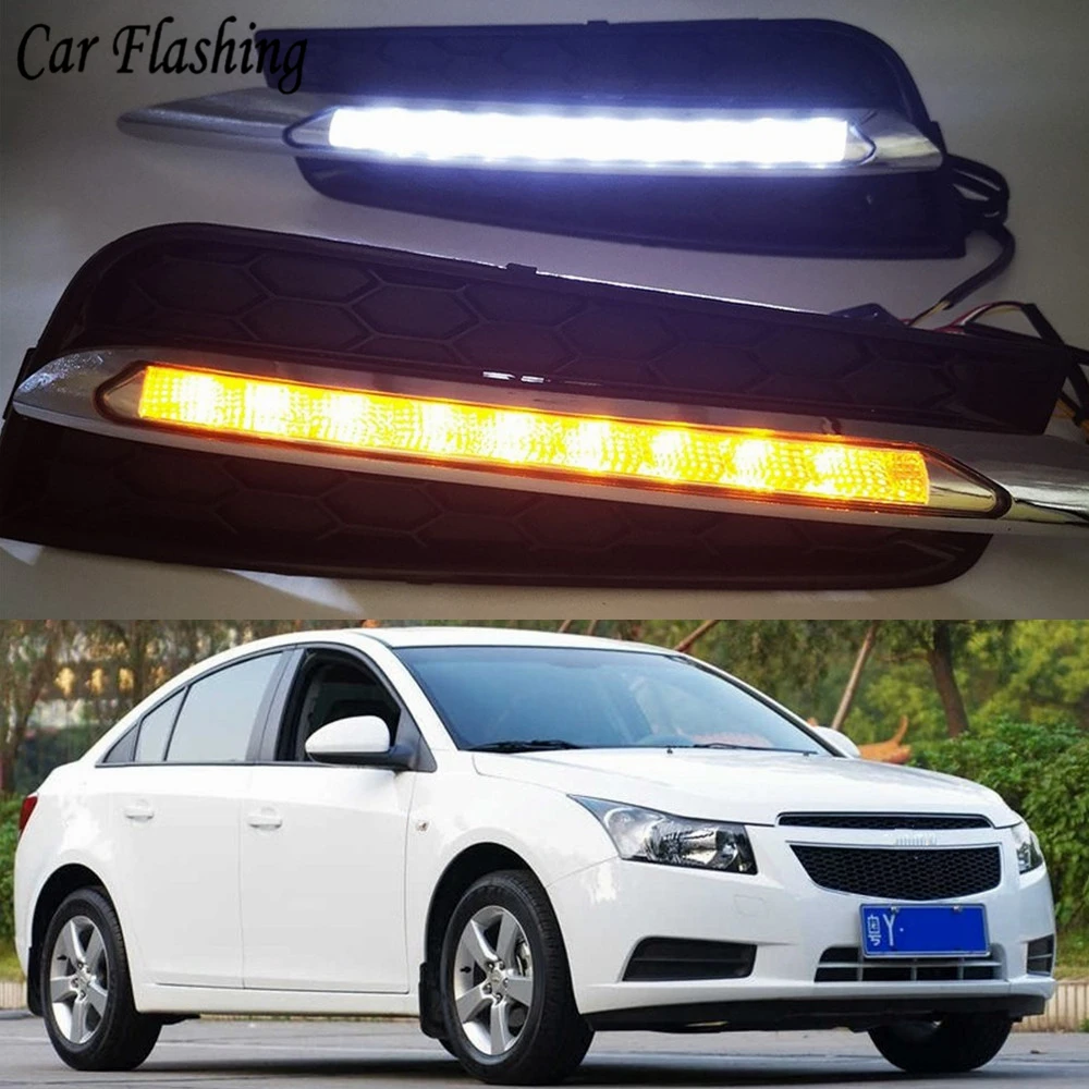 

Car Flashing 1 set for chevrolet cruze 2009 2010 2011 2012 2013 2014 LED DRL Driving Daytime Running Light lamp with turn signal