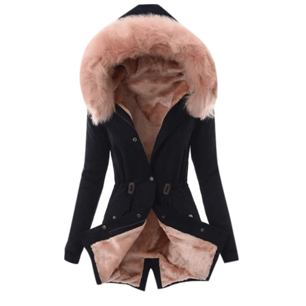 Женский Тренч, куртка, женская зимняя утепленная меховая подкладка, пальто, женская зимняя теплая Толстая длинная куртка с капюшоном, женское тонкое пальто#45