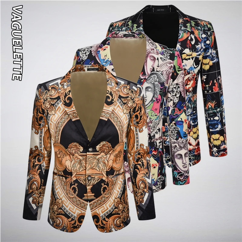 

Vaguelette Velvet Luxury Printed Men Blazer Slim Fit Fashion Wedding Party Stage Clothing For Men Blazers Suit Dress Jackets 4XL