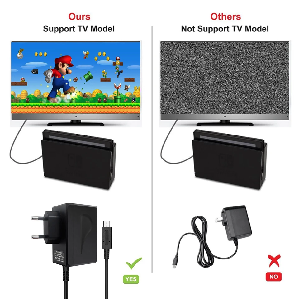 AC-Adapter-Ladegerät für Nintendo Switch, Ladegerät 15 V, 2,6 A, Schnellladung für Nintend Switch Dock/Controller, unterstützt TV-Modus-Ladegerät_voghion.com