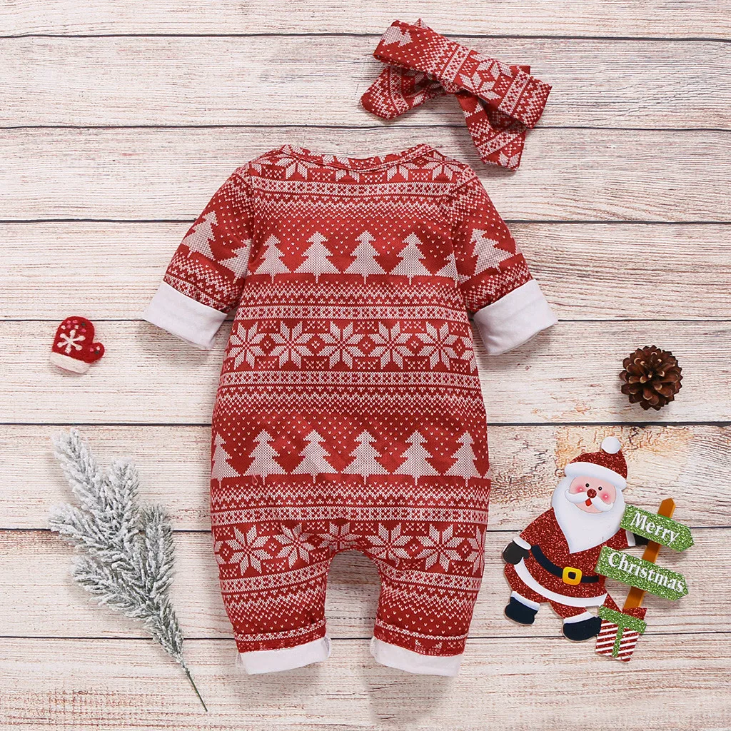 Fashion Jumpsuit Baby Boys Girls Headband Long Sleeve Christmas Cartoon Cute Romper Jumpsuit Clothes New Born Baby Clothes