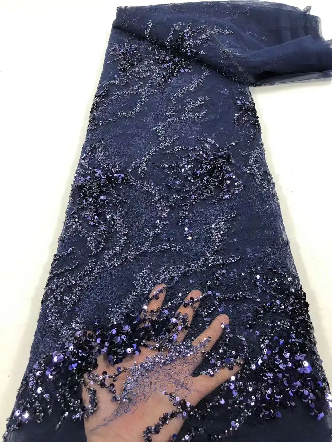 

High-quality bead embroidery lace.Wedding dress /sequined French tulle lace fabric For evening dresses long dres