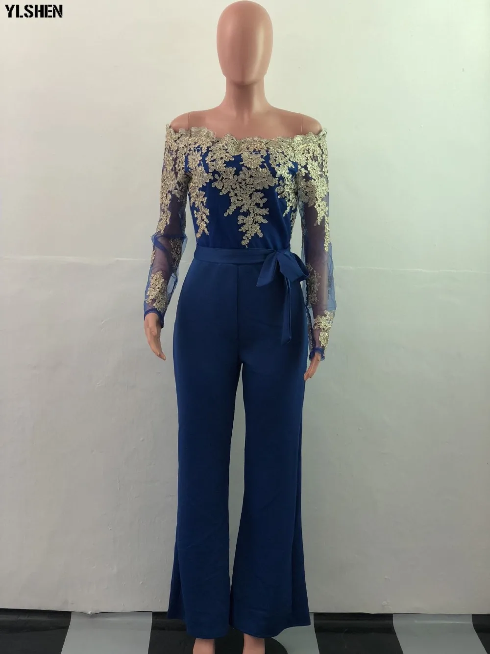 Women Jumpsuit Sexy Lace Ladies Jumpsuits Party Casual Wide Leg Overalls Off Shoulder Long Sleeve Romper Skinny Rompers Trousers 54