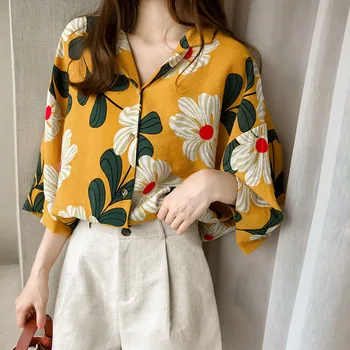 

Blouse Women Chiffon Print Regular 2020 Summer Woman Fashion Tops Button Womens Tops and Blouses Casual Ladies Streetwear