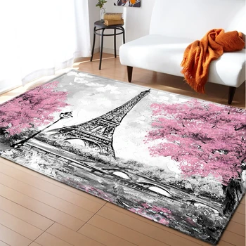 

Nordic Big Area Rug Wedding Party Decoration Girls Bedroom Floor Mat Flannel Paris Tower Rug and Carpet for Home Living Room