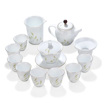 

White Jade Porcelain Tea Set Home Ceramic Office Teapot Cover Bowl Teacups Kungfu Black Tea Da Hong Pao Teaware Gift