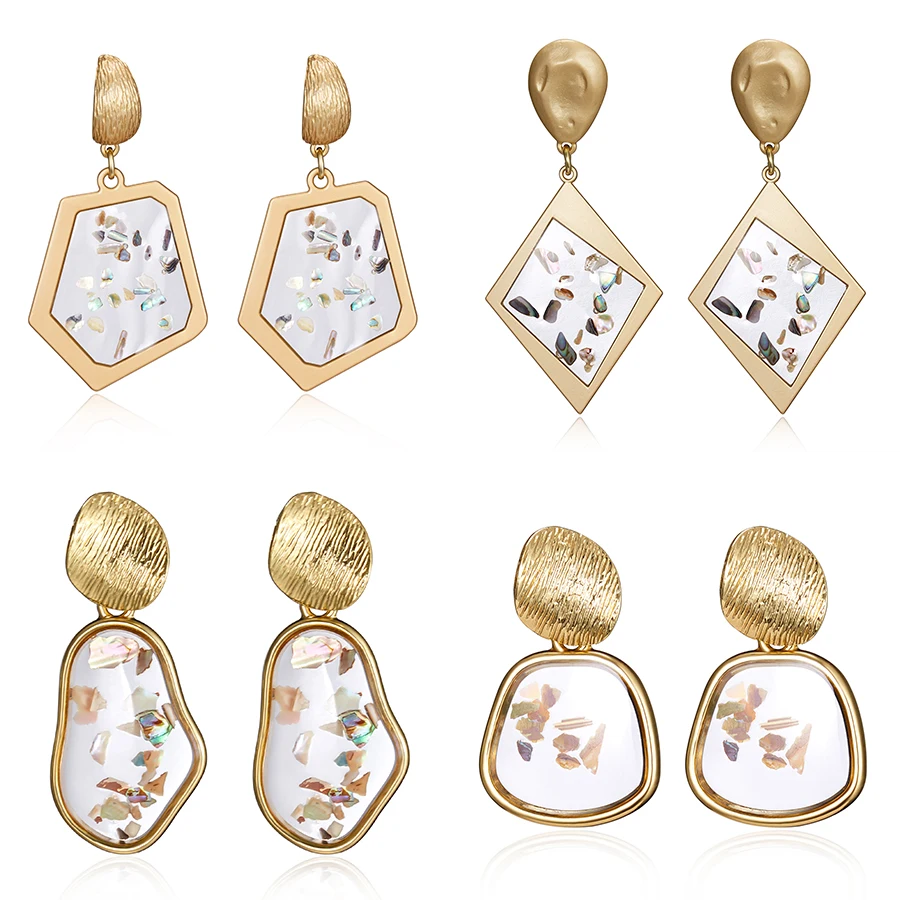 

Piecemeal Shell Pearl Micro-inlaid Earrings Geometric Metal Irregular Round Drop Glue Drop Dangle Shell Fashion Earrings Jewelry