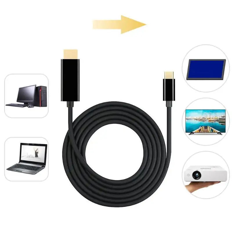 1,8 м USB C к hdmi-кабель, адаптер HD 1080P VGA HDMI Мужской конвертер Кабель
