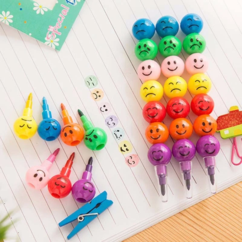 

Cute Drawing Set Smile Face Crayons Childrens Creativity Education Toys Gift Stationery Cartoon 7 Color Crayons