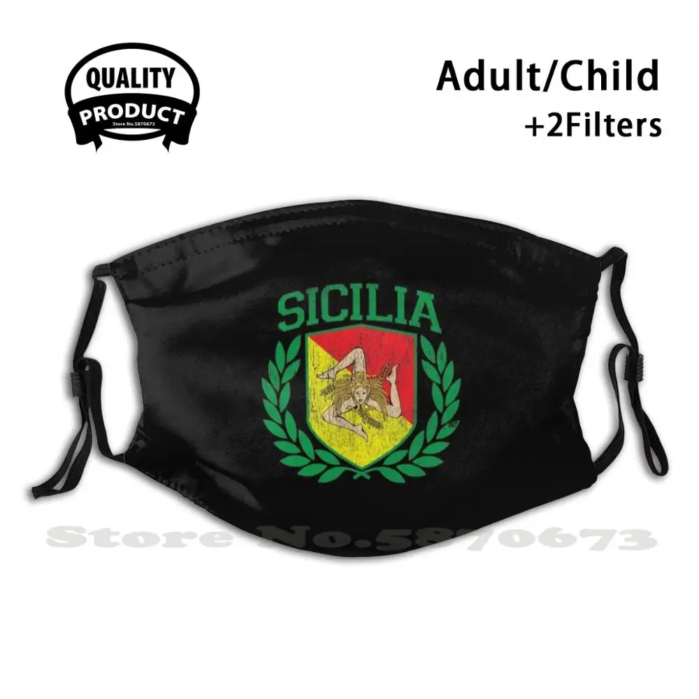 

Sicily - Sicilia Flag And Shield Trinacria - Sicilian Flag Anti Dust Face Mask Washable Filter Reusable Sicilian Sicilian Pride