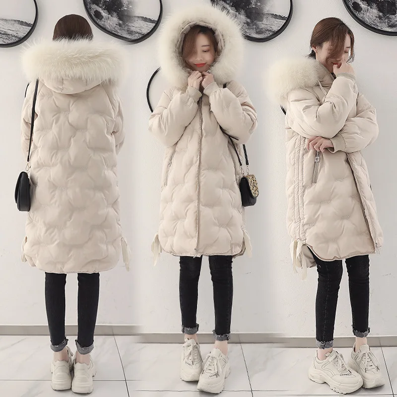 

Off Season Short-height Embroidered down Jacket Women's 2019 Winter Korean-style Large Fur Collar Thick Mid-length down Jacket C