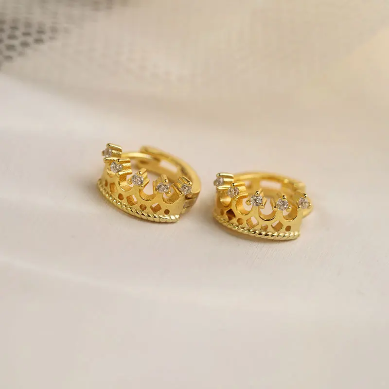 gold 925 пробы серебряные модные серьги-кольца CZ Корона Серьги для женщин ювелирные изделия - Окраска металла: gold