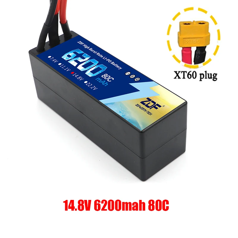 ZDF Lipo Аккумулятор 7,4 V 11,1 V 14,8 V 5200mah 6200mah Hardcase 2S 3S 4S 80C 160C 1/10 1/8 весы для Traxxas Slash 4x4 RC автомобилей лодки - Color: 4S6200mah XT60 plug