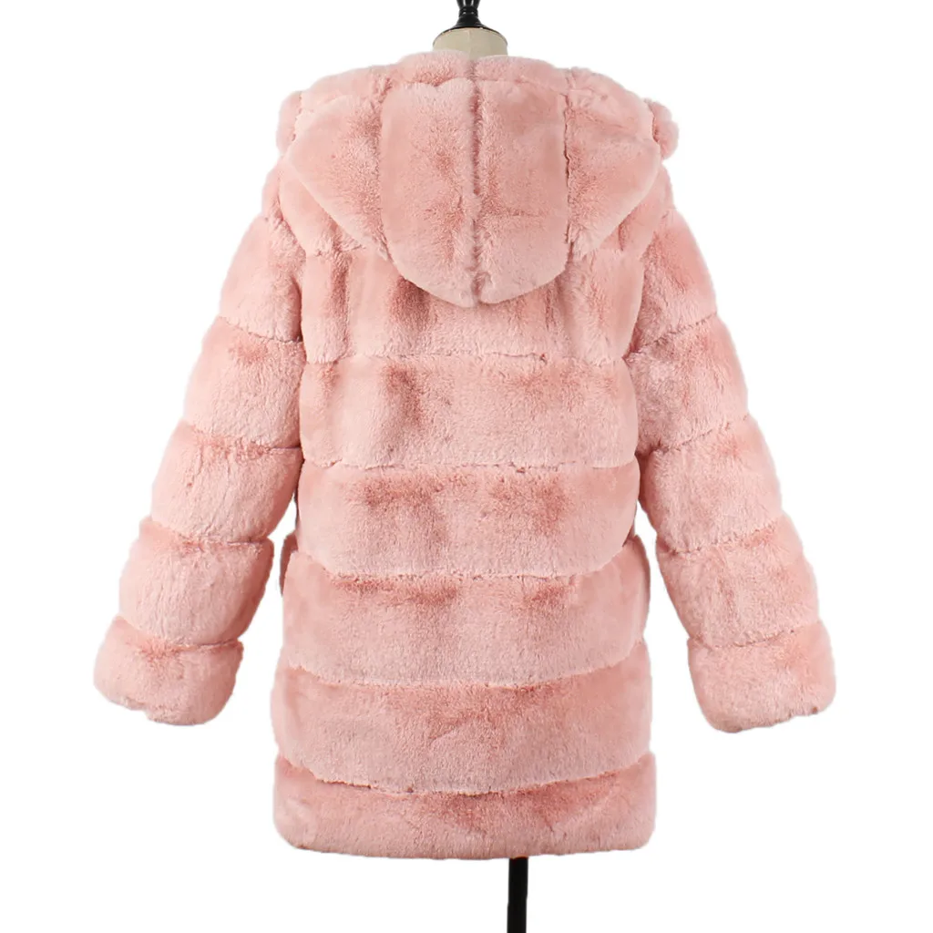 Трендовая новая Меховая зимняя одежда для женщин и девушек, теплое пальто из искусственного меха, куртка, однотонная верхняя одежда с капюшоном, abrigo peluche mujer