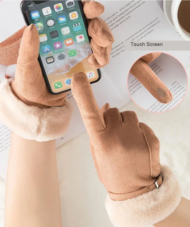 Женские перчатки Pelucia перчатки дл пар Перчатки с сенсорным экраном замшевые двойные утепленные модные Modis Femme Eldiven Rekawiczki thanos