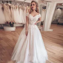 LORIE кружевное свадебное платье трапециевидной формы Vestidos de novia с открытыми плечами кружевное сексуальное свадебное платье со шнуровкой на спине свадебные платья
