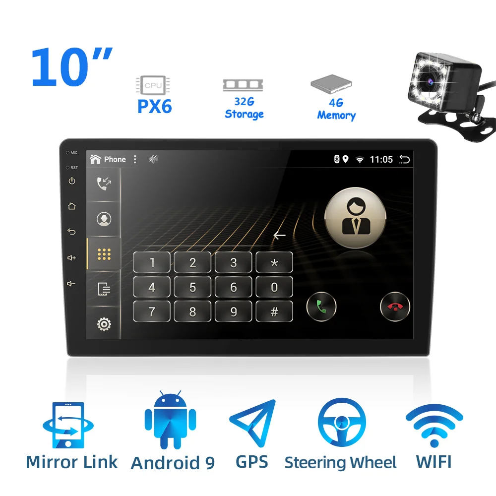 Threecar 2 din Android 9,0 Ouad Core PX6 Автомагнитола Стерео gps Navi Аудио Видео плеер ПК коробка Wifi BT HDMI AMP 7851 OBD DAB+ SWC - Цвет: 10 inch PX6 with CAM