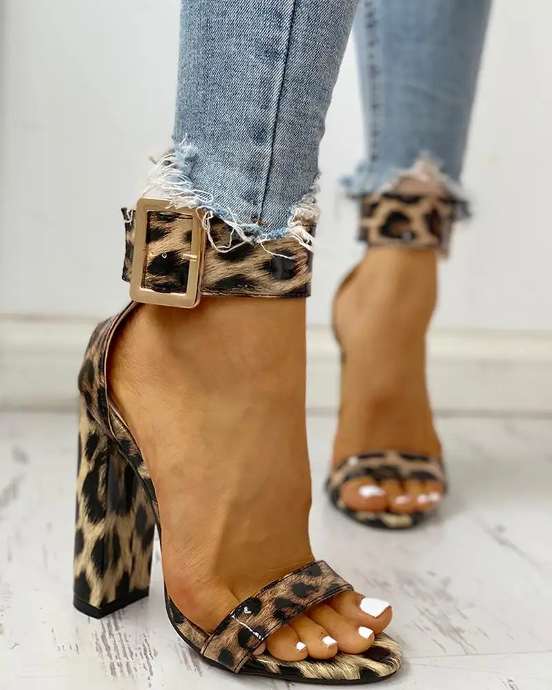 Leopard Detail Black Chunky Heels | Tajna Shoes – Tajna Club