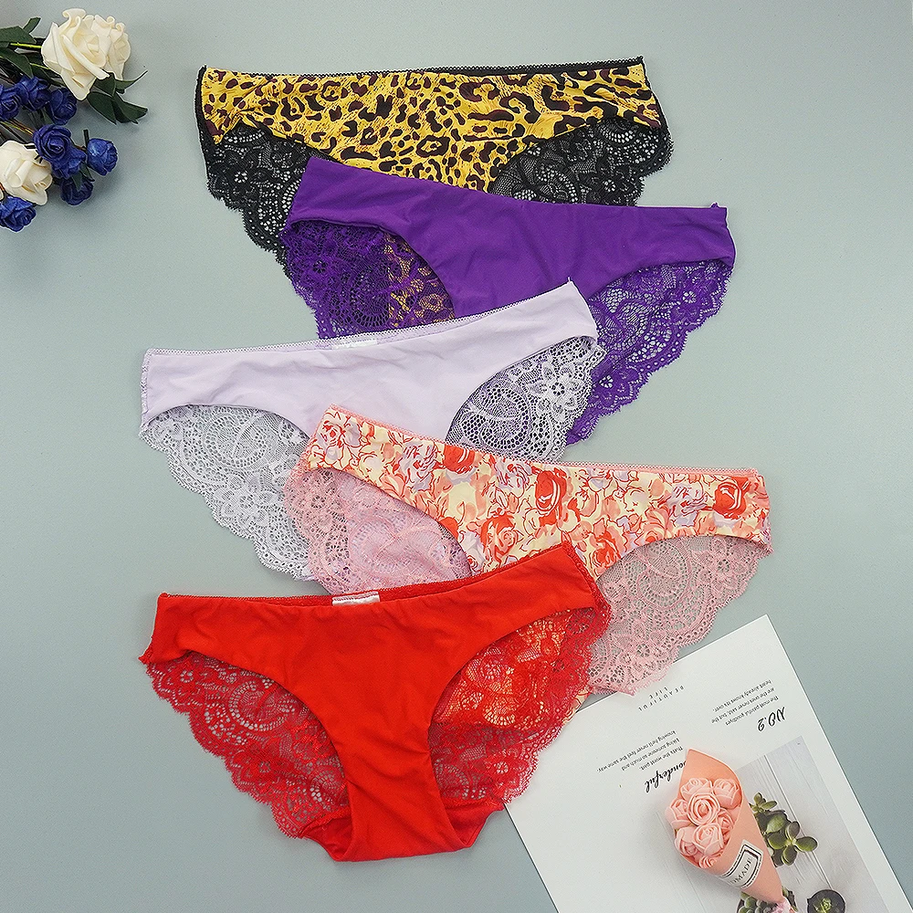 3pcs/lots Lace Underwear Sexy Panties Women Briefs Leopard Transparent